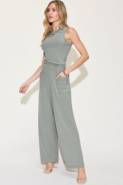 Basic Bae Full Size Ribbed Tank and Wide Leg Pants Set - S. M. & Co. Two Piece Sets/Tops & Bottoms