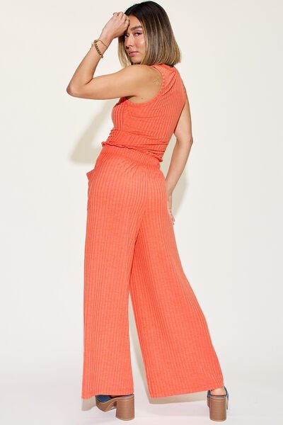 Basic Bae Full Size Ribbed Tank and Wide Leg Pants Set - S. M. & Co. Two Piece Sets/Tops & Bottoms