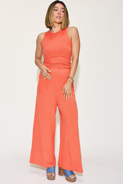 Basic Bae Full Size Ribbed Tank and Wide Leg Pants Set - S. M. & Co. Two Piece Sets/Tops & Bottoms