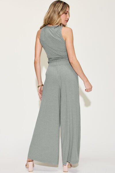 Basic Bae Full Size Ribbed Tank and Wide Leg Pants Set - S. M. & Co. Two Piece Sets/Tops & Bottoms