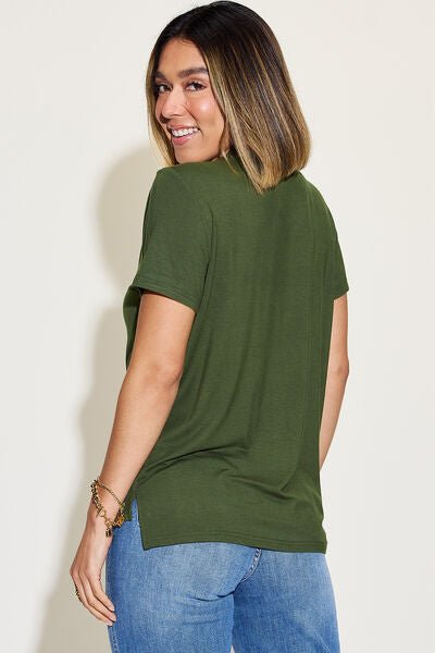 Basic Bae Full Size V-Neck High-Low T-Shirt - S. M. & Co. T-Shirt