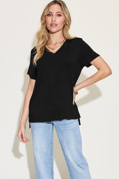 Basic Bae Full Size V-Neck High-Low T-Shirt - S. M. & Co. T-Shirt