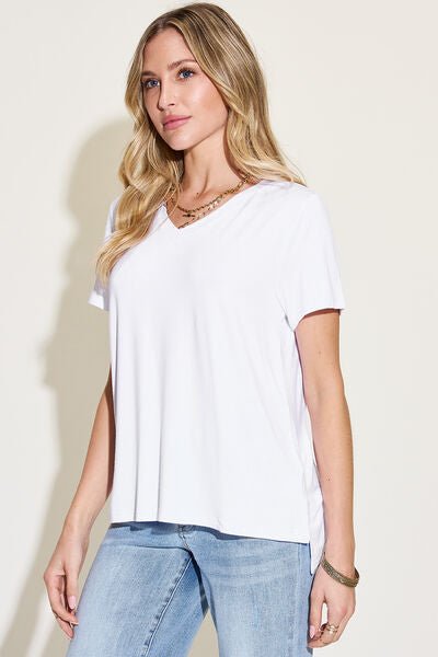 Basic Bae Full Size V-Neck High-Low T-Shirt - S. M. & Co. T-Shirt