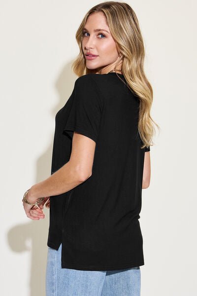 Basic Bae Full Size V-Neck High-Low T-Shirt - S. M. & Co. T-Shirt