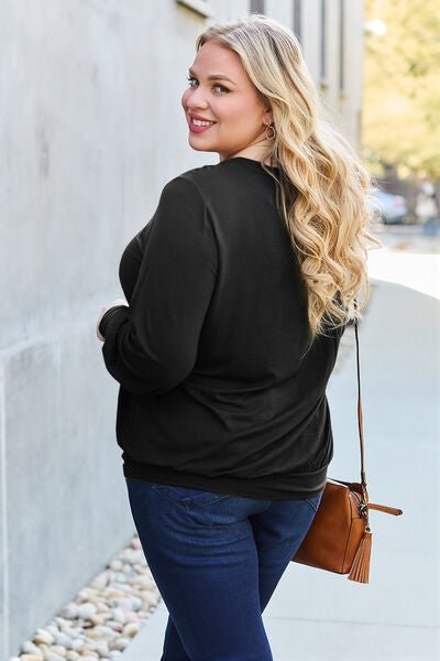 Basic Bae Full Size V-Neck Lantern Sleeve Blouse - S. M. & Co. Plus Size/Plus Size Tops/Plus Size Blouses & Shirts