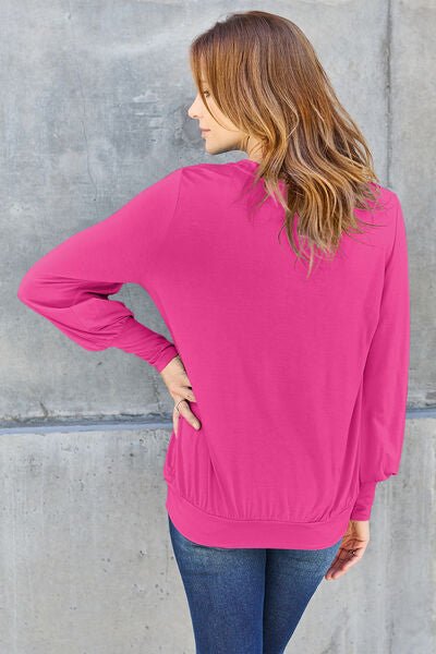 Basic Bae Full Size V-Neck Lantern Sleeve Blouse - S. M. & Co. Plus Size/Plus Size Tops/Plus Size Blouses & Shirts