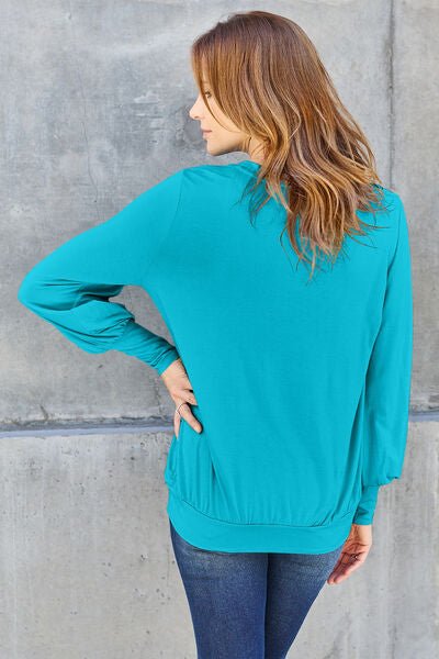 Basic Bae Full Size V-Neck Lantern Sleeve Blouse - S. M. & Co. Plus Size/Plus Size Tops/Plus Size Blouses & Shirts