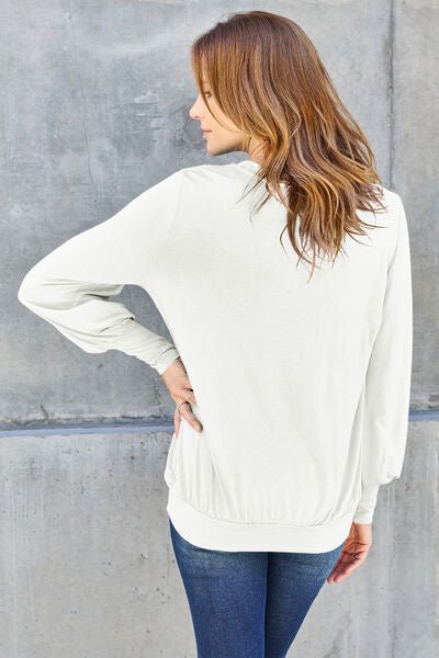 Basic Bae Full Size V-Neck Lantern Sleeve Blouse - S. M. & Co. Plus Size/Plus Size Tops/Plus Size Blouses & Shirts