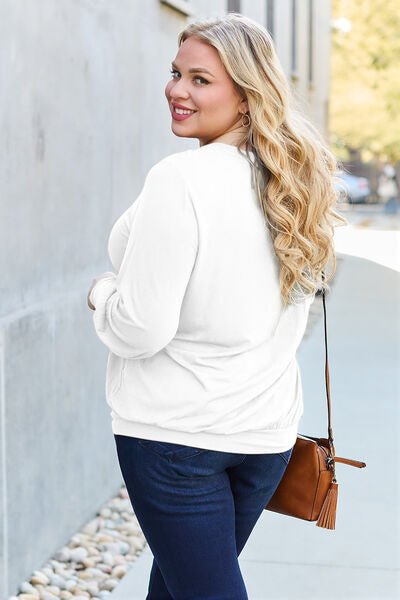 Basic Bae Full Size V-Neck Lantern Sleeve Blouse - S. M. & Co. Plus Size/Plus Size Tops/Plus Size Blouses & Shirts