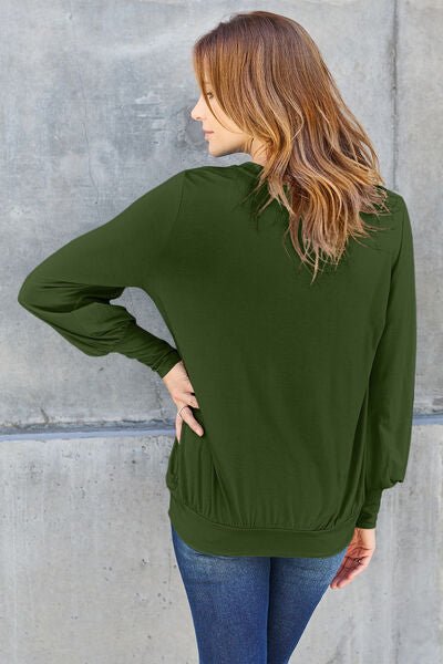 Basic Bae Full Size V-Neck Lantern Sleeve Blouse - S. M. & Co. Plus Size/Plus Size Tops/Plus Size Blouses & Shirts