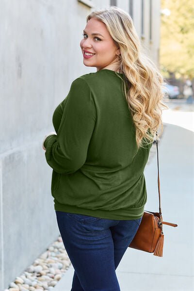 Basic Bae Full Size V-Neck Lantern Sleeve Blouse - S. M. & Co. Plus Size/Plus Size Tops/Plus Size Blouses & Shirts