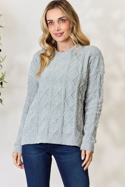 BiBi Cable Knit Round Neck Sweater - S. M. & Co. Round Neck Sweater