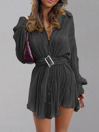 Button Up Dropped Shoulder Shirt Dress - S. M. & Co. Dresses