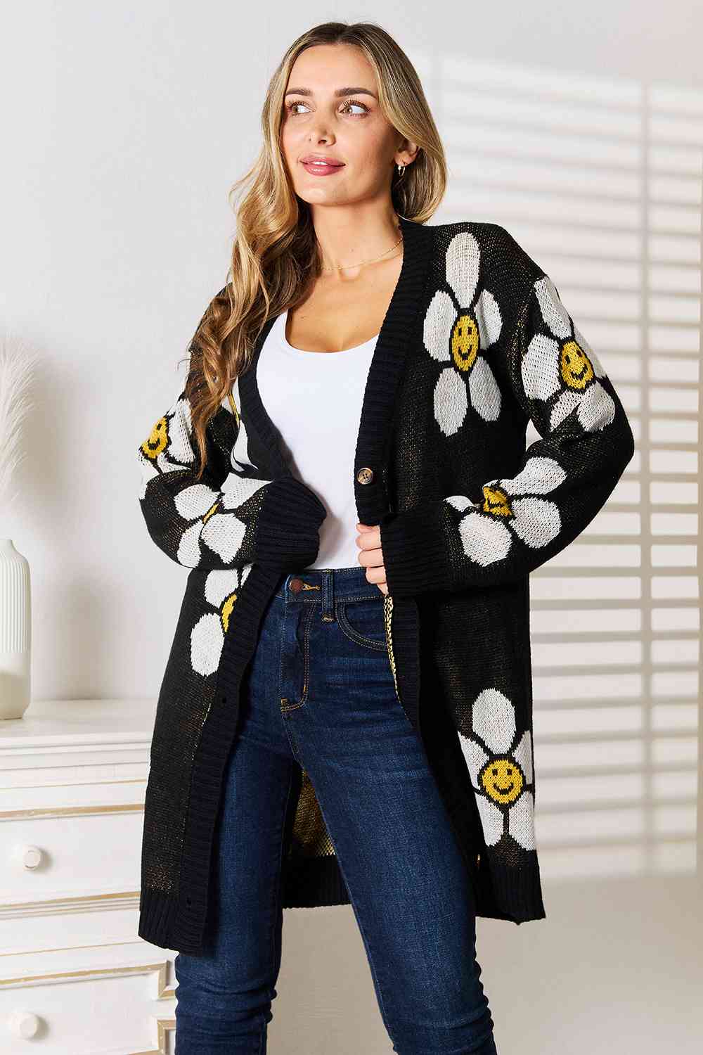 Double Take Floral Button Down Longline Cardigan - S. M. & Co. Cardigan