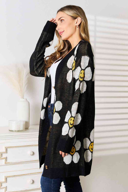 Double Take Floral Button Down Longline Cardigan - S. M. & Co. Cardigan