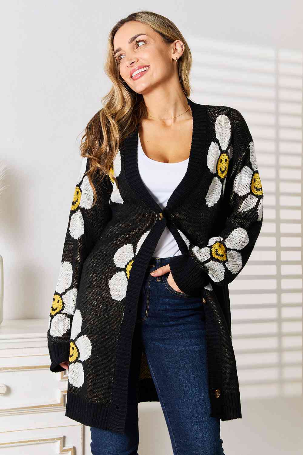 Double Take Floral Button Down Longline Cardigan - S. M. & Co. Cardigan