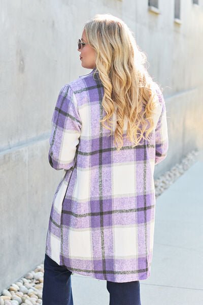 Double Take Full Size Plaid Button Up Lapel Collar Coat - S. M. & Co. Coat