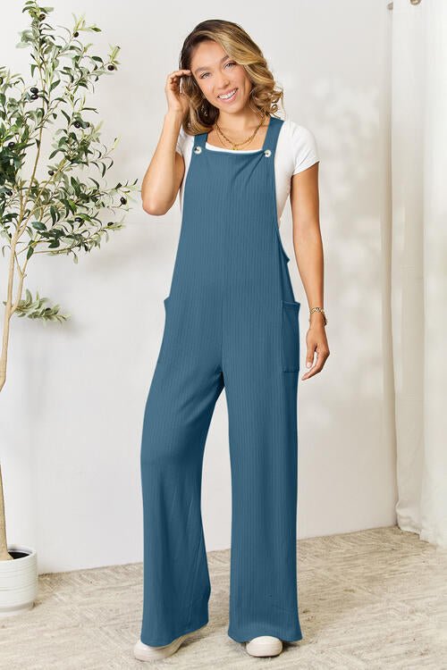 Double Take Full Size Wide Strap Overall with Pockets - S. M. & Co. Overalls