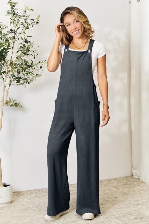 Double Take Full Size Wide Strap Overall with Pockets - S. M. & Co. Overalls