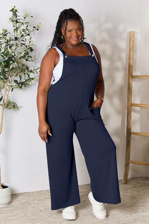 Double Take Full Size Wide Strap Overall with Pockets - S. M. & Co. Overalls