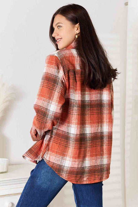 Double Take Plaid Collared Neck Long Sleeve Shirt - S. M. & Co. Shirts & Tops