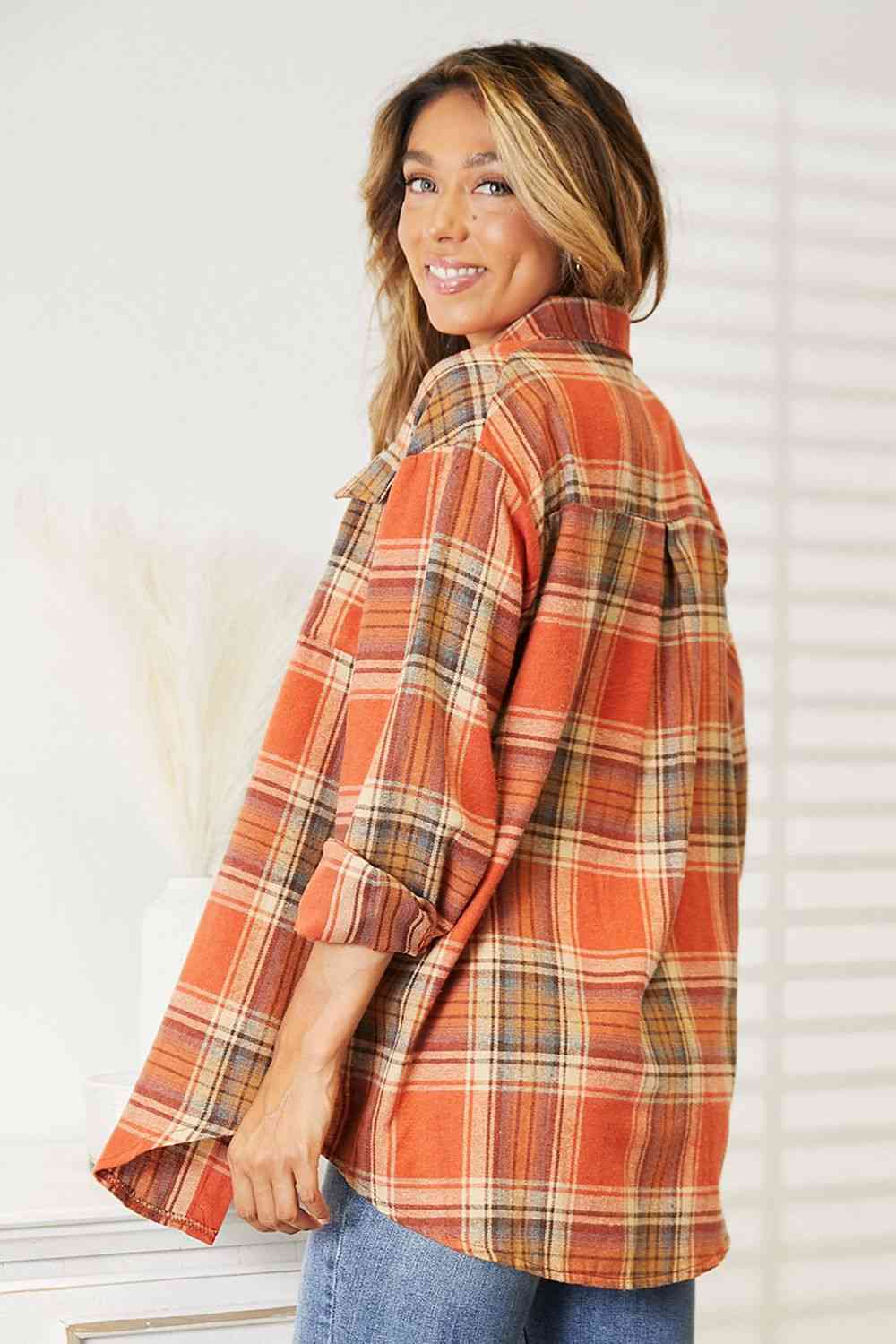 Double Take Plaid Dropped Shoulder Shirt - S. M. & Co.