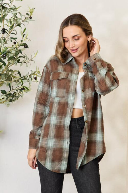 Double Take Plaid Dropped Shoulder Shirt - S. M. & Co. Shirts & Tops