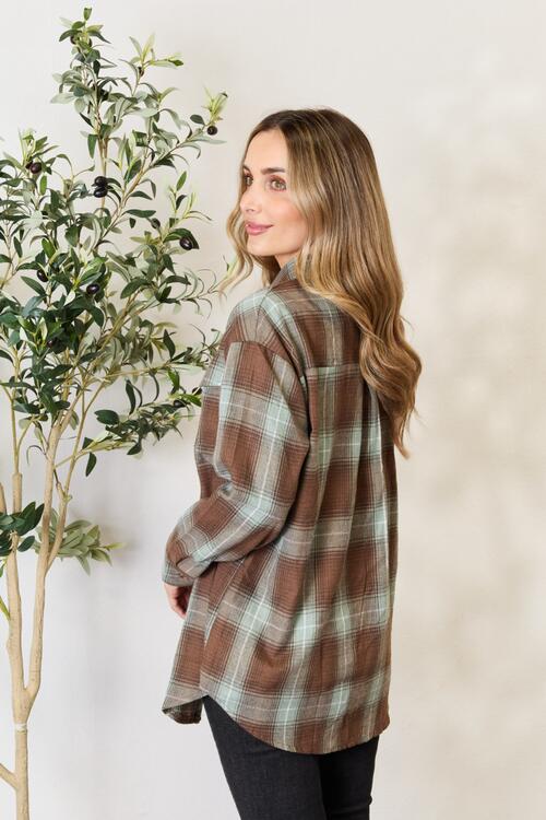 Double Take Plaid Dropped Shoulder Shirt - S. M. & Co. Shirts & Tops