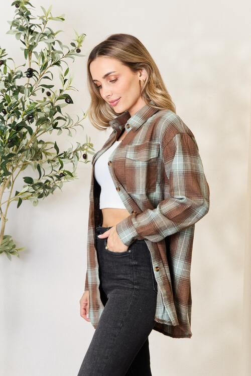 Double Take Plaid Dropped Shoulder Shirt - S. M. & Co. Shirts & Tops