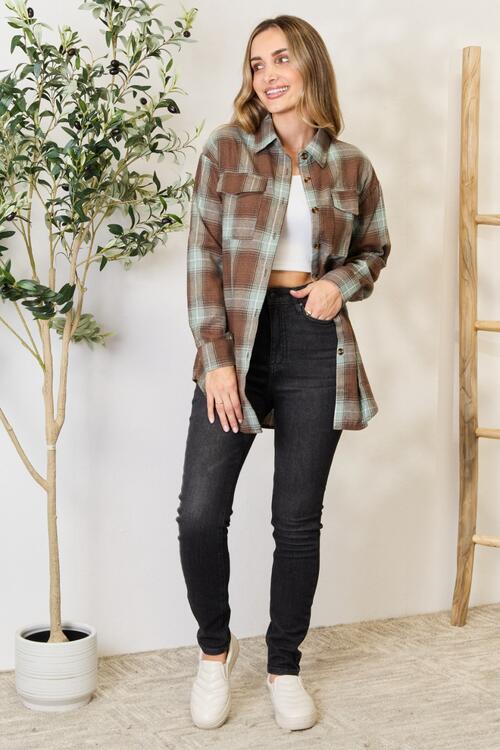 Double Take Plaid Dropped Shoulder Shirt - S. M. & Co. Shirts & Tops