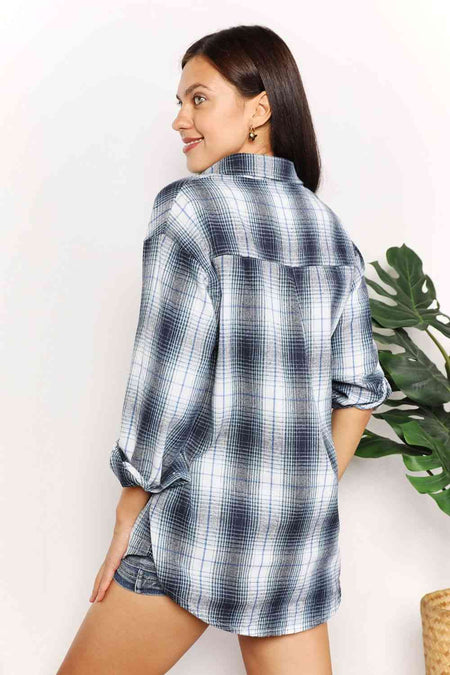 Double Take Plaid Dropped Shoulder Shirt - S. M. & Co.