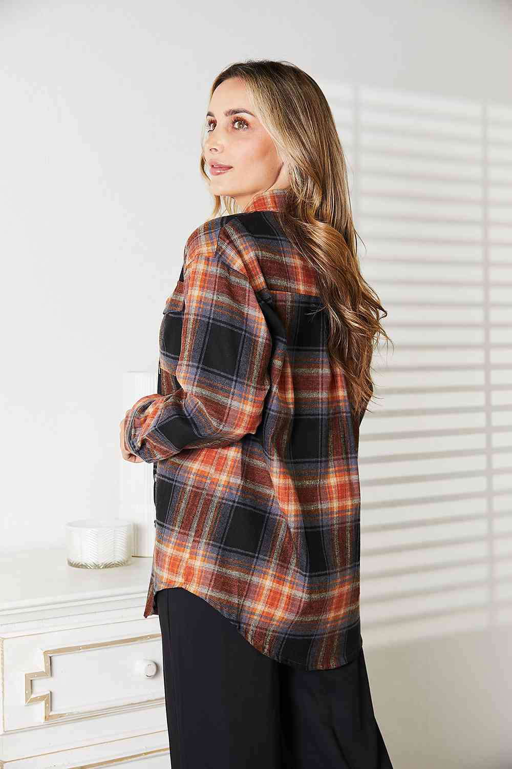 Double Take Plaid Dropped Shoulder Shirt - S. M. & Co.