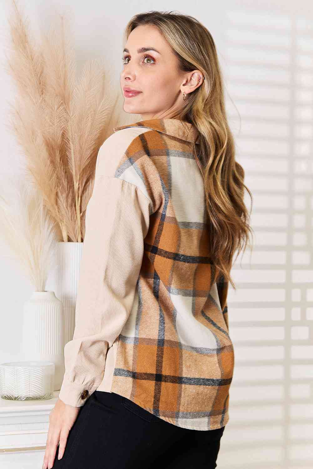 Double Take Plaid Print Dropped Shoulder Shirt - S. M. & Co.