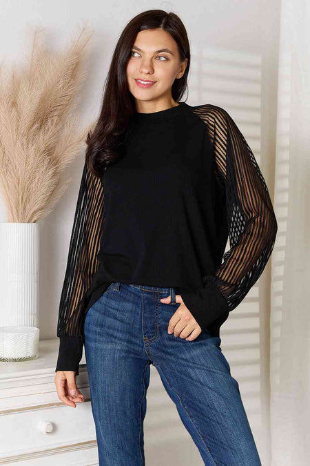 Double Take Round Neck Raglan Sleeve Blouse - S. M. & Co.