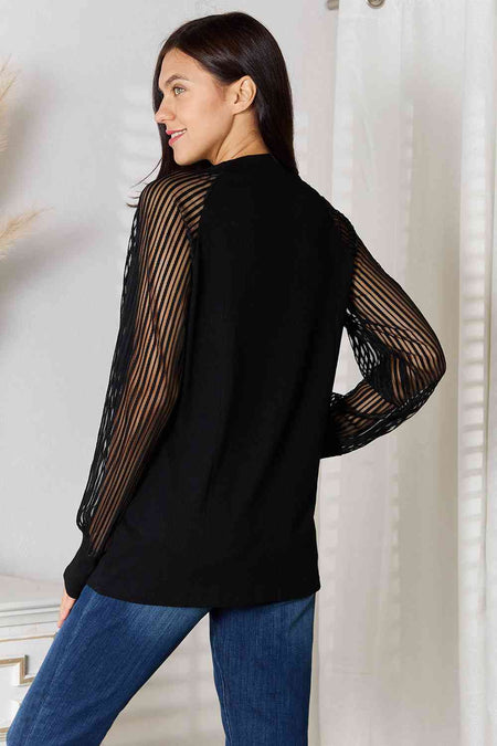 Double Take Round Neck Raglan Sleeve Blouse - S. M. & Co.