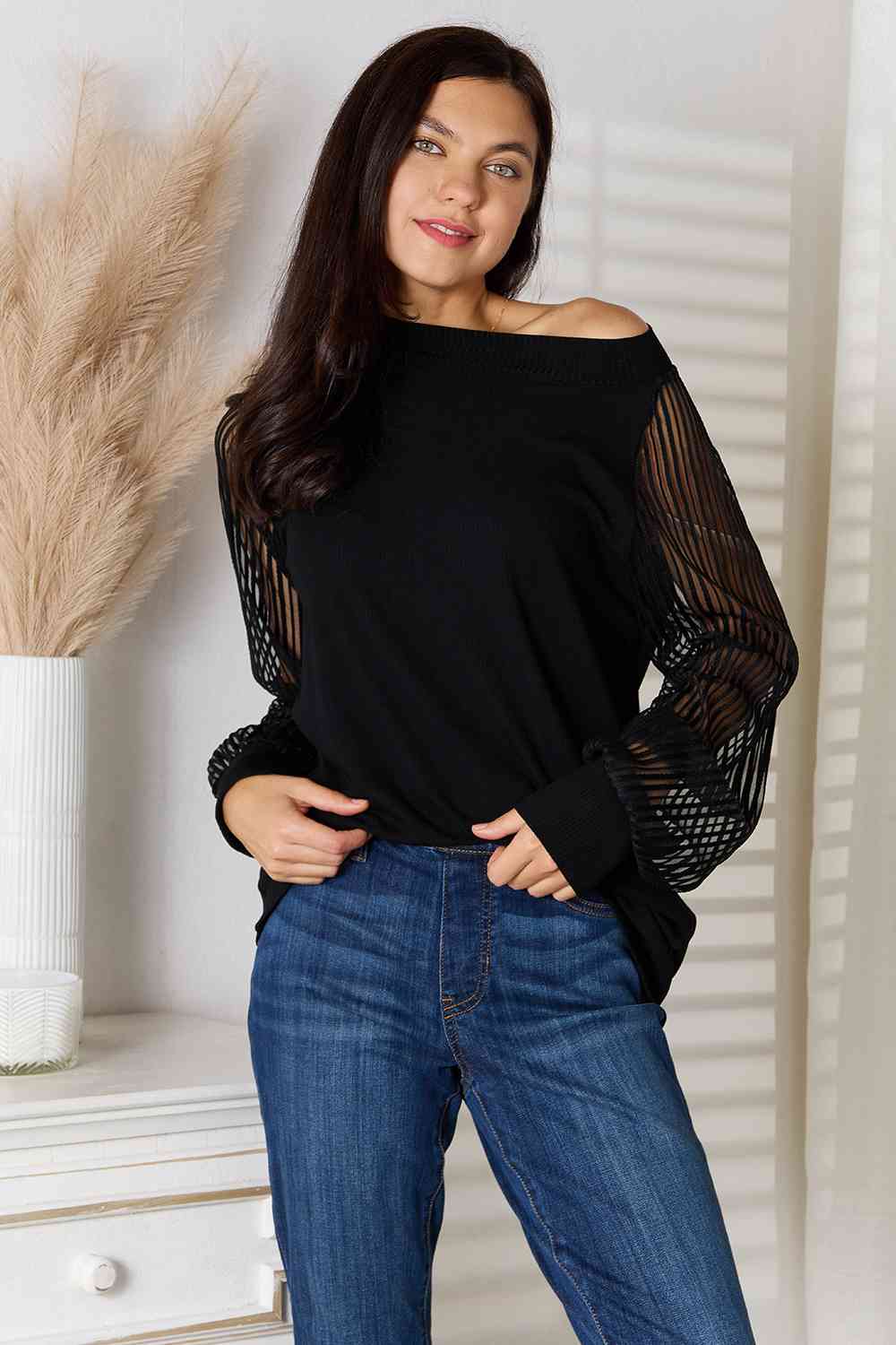 Double Take Round Neck Raglan Sleeve Blouse - S. M. & Co.