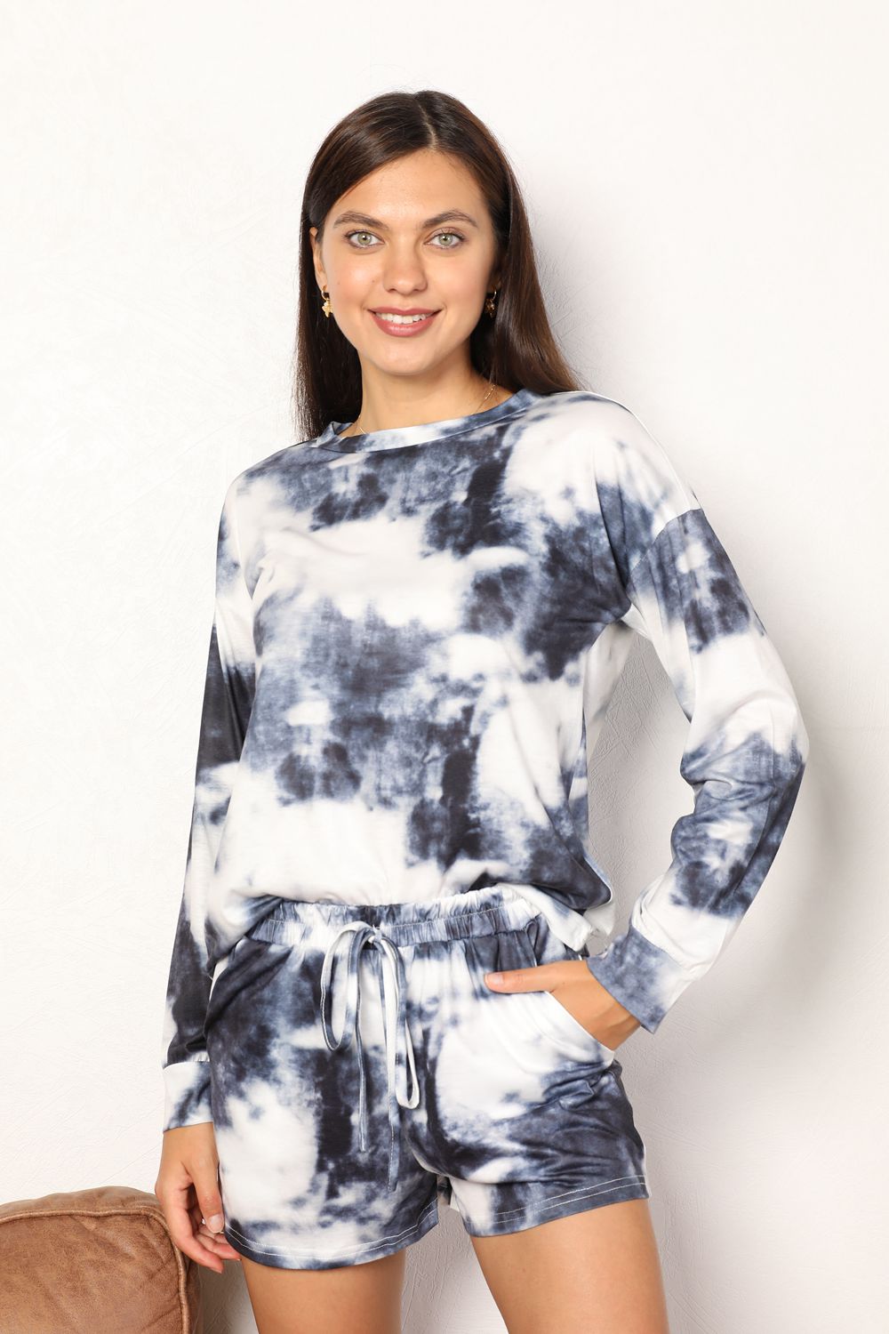 Double Take Tie-Dye Round Neck Top and Shorts Lounge Set - S. M. & Co. Lounge Set