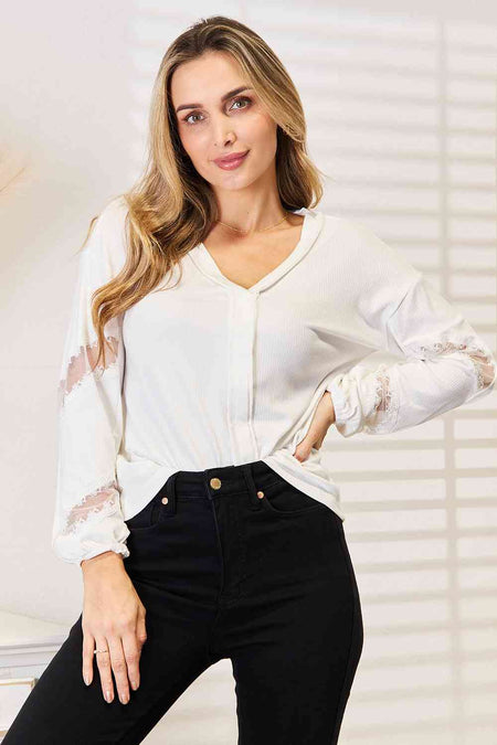 Double Take V-Neck Dropped Shoulder Blouse - S. M. & Co. Shirts & Tops