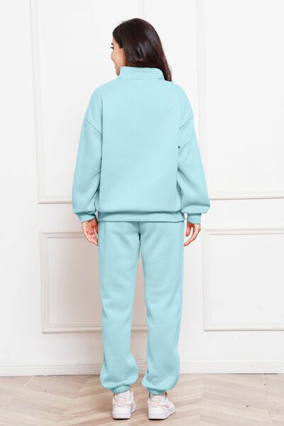 Half Zip Long Sleeve Sweatshirt and Pants Set - S. M. & Co. Two Piece Sets/Tops & Bottoms