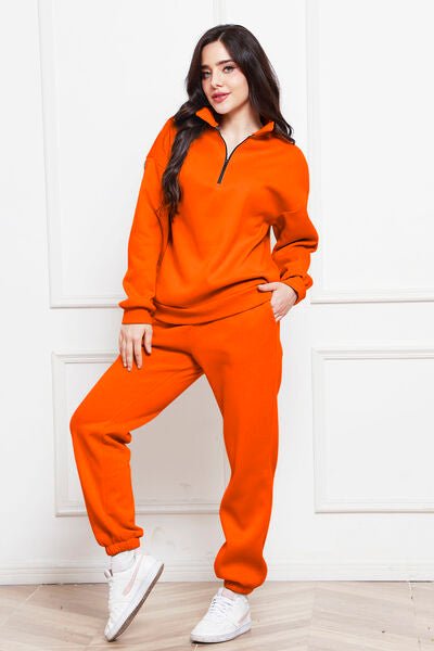 Half Zip Long Sleeve Sweatshirt and Pants Set - S. M. & Co. Two Piece Sets/Tops & Bottoms