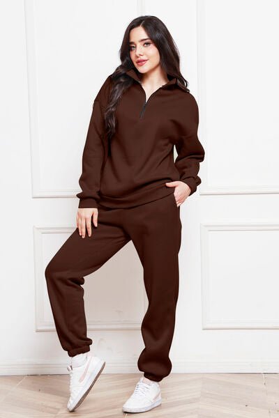 Half Zip Long Sleeve Sweatshirt and Pants Set - S. M. & Co. Two Piece Sets/Tops & Bottoms