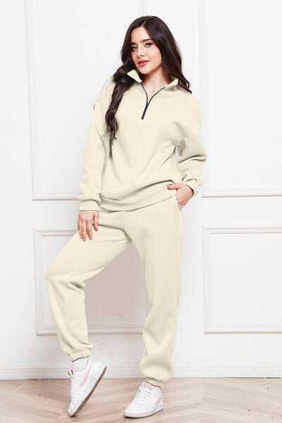 Half Zip Long Sleeve Sweatshirt and Pants Set - S. M. & Co. Two Piece Sets/Tops & Bottoms