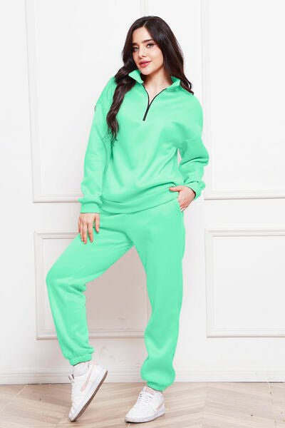 Half Zip Long Sleeve Sweatshirt and Pants Set - S. M. & Co. Two Piece Sets/Tops & Bottoms