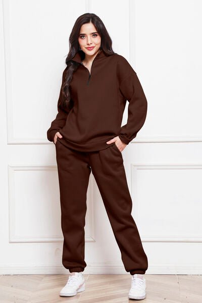 Half Zip Long Sleeve Sweatshirt and Pants Set - S. M. & Co. Two Piece Sets/Tops & Bottoms