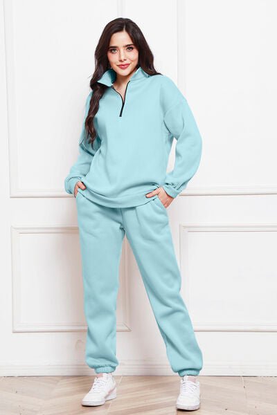 Half Zip Long Sleeve Sweatshirt and Pants Set - S. M. & Co. Two Piece Sets/Tops & Bottoms