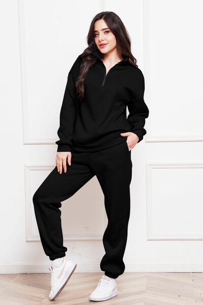 Half Zip Long Sleeve Sweatshirt and Pants Set - S. M. & Co. Two Piece Sets/Tops & Bottoms