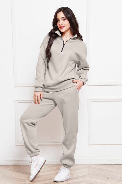 Half Zip Long Sleeve Sweatshirt and Pants Set - S. M. & Co. Two Piece Sets/Tops & Bottoms