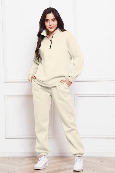 Half Zip Long Sleeve Sweatshirt and Pants Set - S. M. & Co. Two Piece Sets/Tops & Bottoms