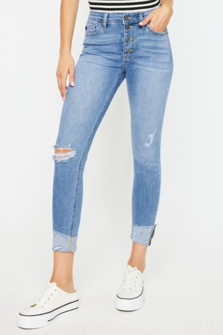 Kancan Distressed Cat's Whiskers Button Fly Jeans - S. M. & Co. Denim Jeans