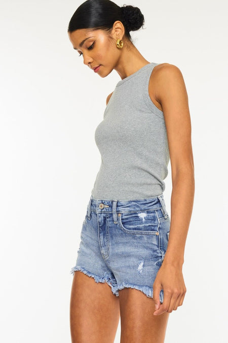 Kancan Distressed Raw Hem Denim Shorts - S. M. & Co. Denim Shorts